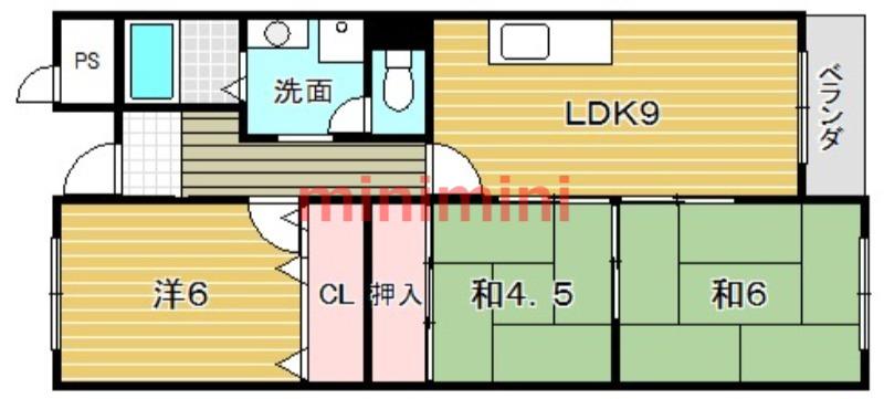 伸栄ハイツ(3LDK/4階)の間取り写真