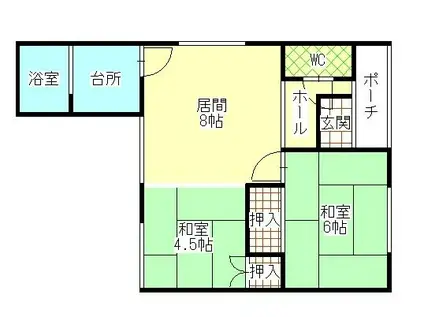網走市台町三丁目 長屋(2LDK/1階)の間取り写真