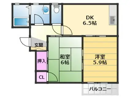 コートボナールA棟(2DK/2階)の間取り写真