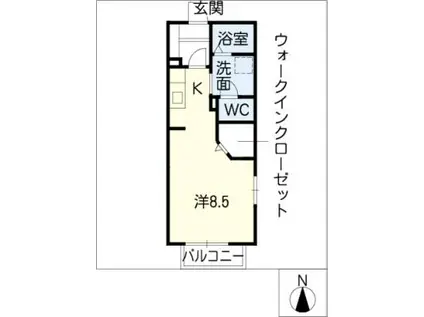 ディアス竜美丘 B(ワンルーム/1階)の間取り写真