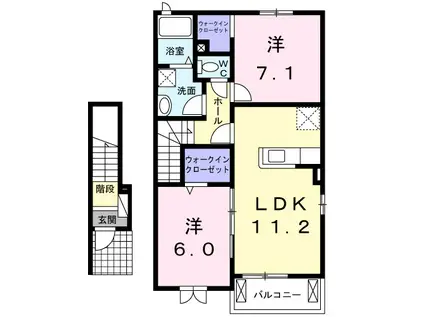 セレノカーサOMI(2LDK/2階)の間取り写真