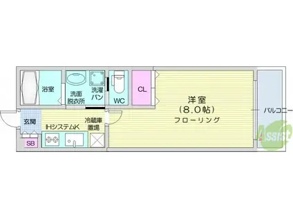 アリュール北仙台(1K/1階)の間取り写真