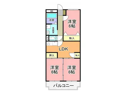 シャテーニュ山崎 A棟(3LDK/2階)の間取り写真