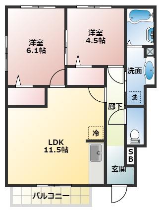 COMFORT石川(2LDK/1階)の間取り写真