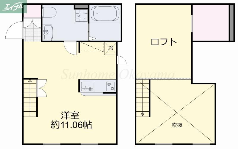 プリマガーデン岡山 壱番館(ワンルーム/2階)の間取り写真