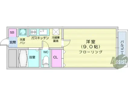 セレーノ国見(1K/2階)の間取り写真