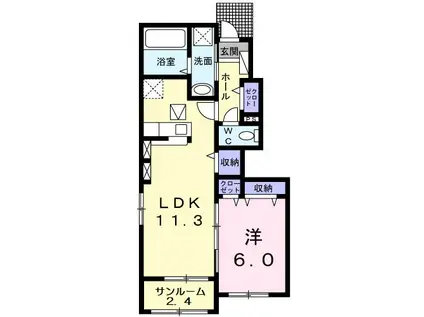 セリシール古ヶ崎(1LDK/1階)の間取り写真