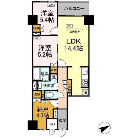 サンジョイアゼロ(2LDK/6階)の間取り写真