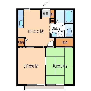 フレグランス金沢 B(2K/2階)の間取り写真