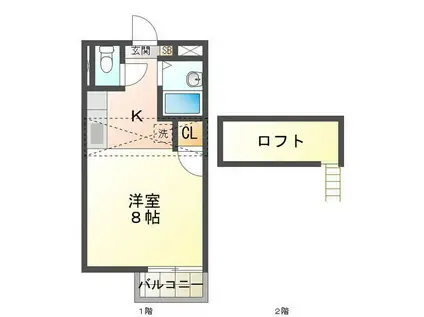 ナチュラルクリマ(ワンルーム/2階)の間取り写真