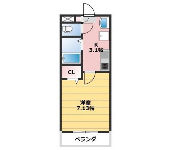 ウェーブレジデンス北長瀬(1K/3階)の間取り写真