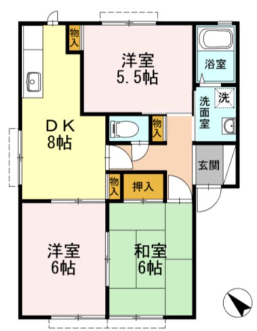 ミーツハオスK B棟(3DK/2階)の間取り写真