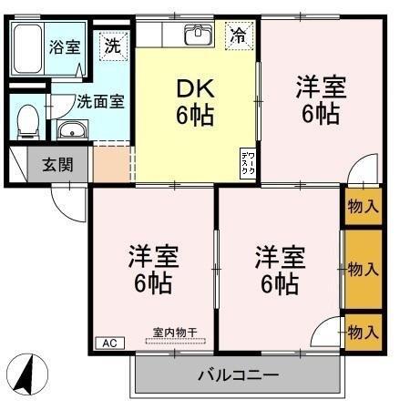 ハッピネス三宅A棟(3DK/2階)の間取り写真