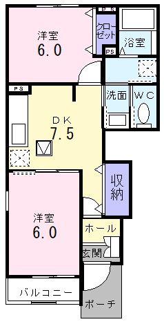 クリアネス III(2DK/1階)の間取り写真