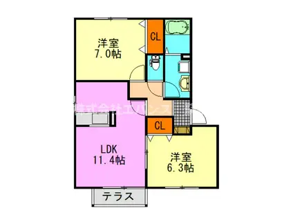 グレイス浜野(2LDK/1階)の間取り写真
