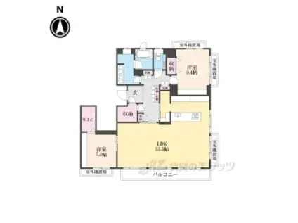 パ―チェ三条菊鉾町(2LDK/3階)の間取り写真