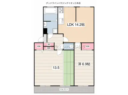 ローレルハイツ三木3号棟(2LDK/1階)の間取り写真