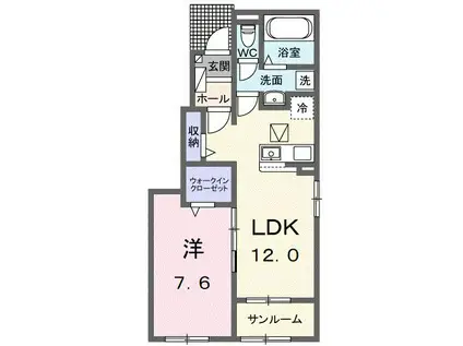 クロスサイド アパートメントI(1LDK/1階)の間取り写真