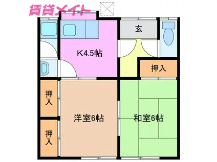 山中アパートB棟(2K/2階)の間取り写真