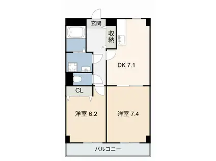 SOLE城山(2DK/1階)の間取り写真