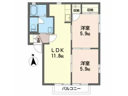グランドゥールIII(2LDK/2階)の間取り写真