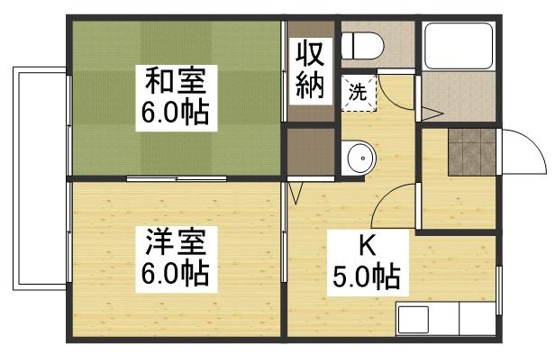 パストラル藤田B棟(2K/2階)の間取り写真