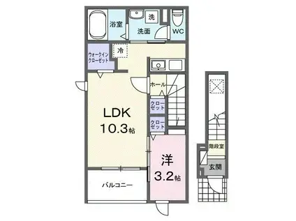 ヒュッゲ ハウス B棟(1LDK/2階)の間取り写真