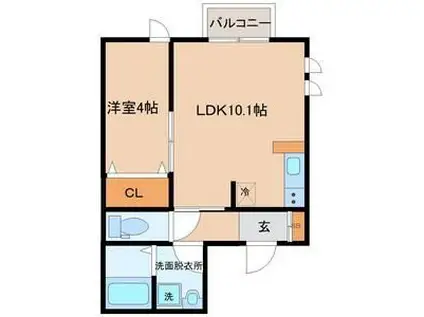 アスコット八木山弥生町(1LDK/1階)の間取り写真