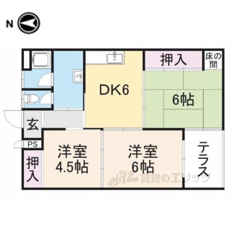シャトー東香里(3DK/1階)の間取り写真