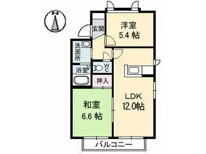 グリーンコーポN A棟(2LDK/1階)の間取り写真