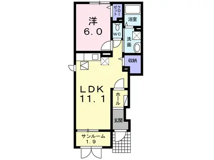 ハルカスII(1LDK/1階)の間取り写真