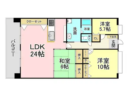 ポレスターメガシティ小倉ウエストガーデン(3LDK/10階)の間取り写真