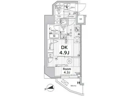 メイクス上野(1DK/5階)の間取り写真