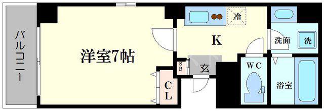 ラ・フォンテ松屋町(1K/2階)の間取り写真