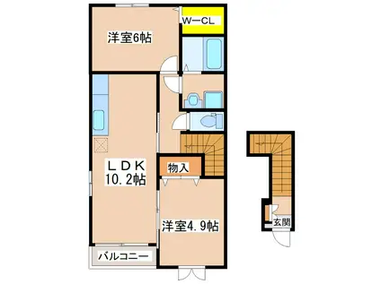 フランメゾンI(2LDK/2階)の間取り写真
