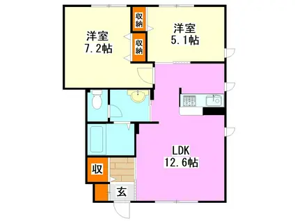 ELLE GARDENII(2LDK/1階)の間取り写真