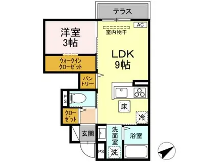 シャルール西(1DK/1階)の間取り写真