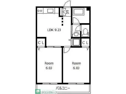 坂口ビル(2LDK/3階)の間取り写真