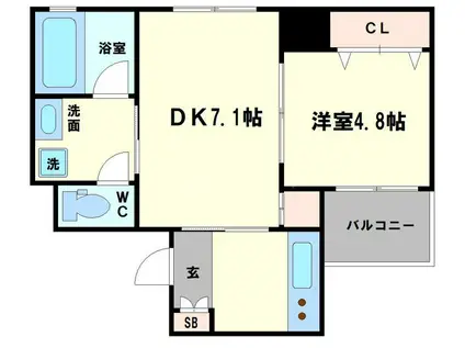 AMORE HOMMACHI ウエスト(2K/7階)の間取り写真