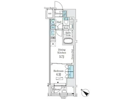 ベルトロワ人形町(1DK/3階)の間取り写真