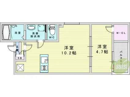 ウェルスクエア豊中本町(1LDK/2階)の間取り写真