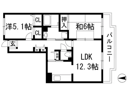 アルビス寺本11号棟(2LDK/3階)の間取り写真