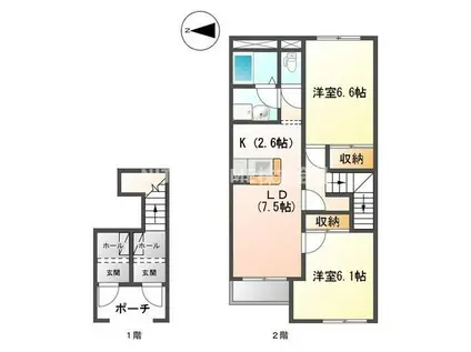 グリーンハイム生野(2LDK/2階)の間取り写真