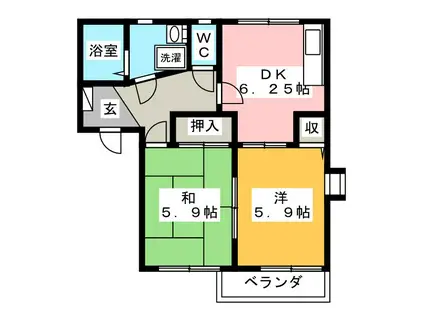 アルコバレーノ1 C棟(2DK/2階)の間取り写真