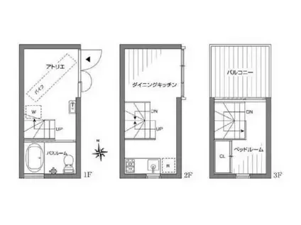 小田急線 千歳船橋駅 徒歩6分 3階建 築17年(1DK/1階)の間取り写真