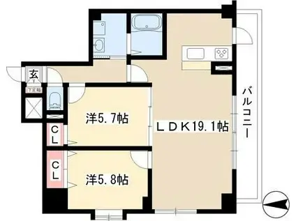 グランクレスト(2LDK/9階)の間取り写真