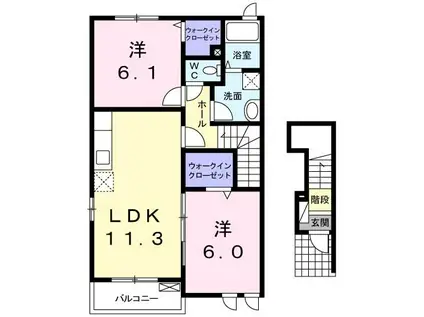アウローラ II(2LDK/2階)の間取り写真