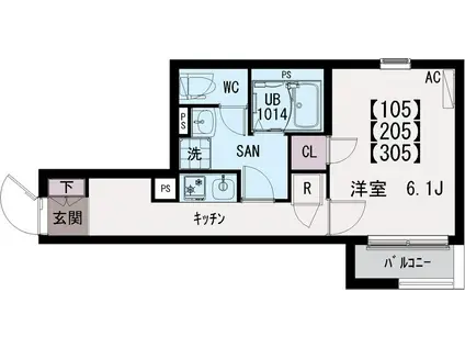 イクシオひばりヶ丘(1K/3階)の間取り写真