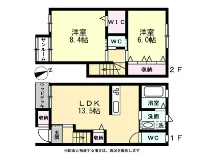 ナチュラルヴィレッジ城川原II(2LDK/1階)の間取り写真
