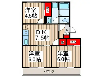 西羽沢パークハイツ(3DK/2階)の間取り写真